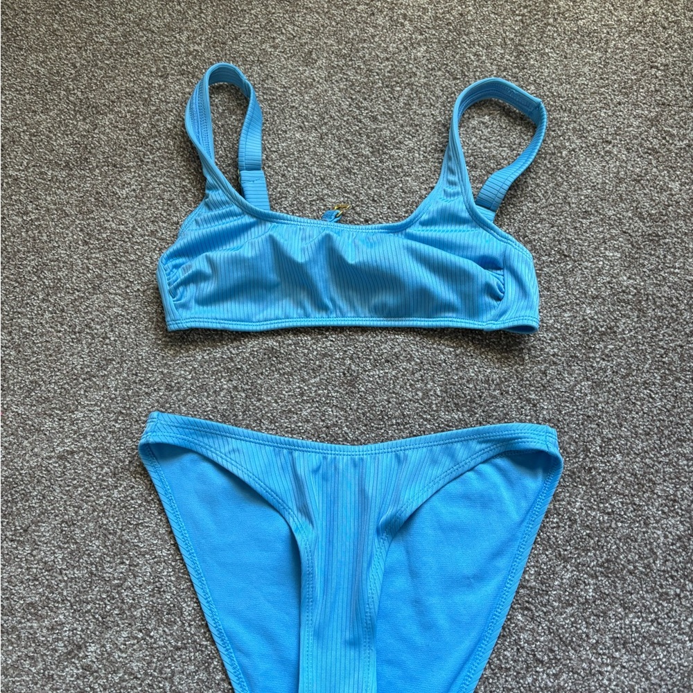 Blue Ribbed Bikini Set